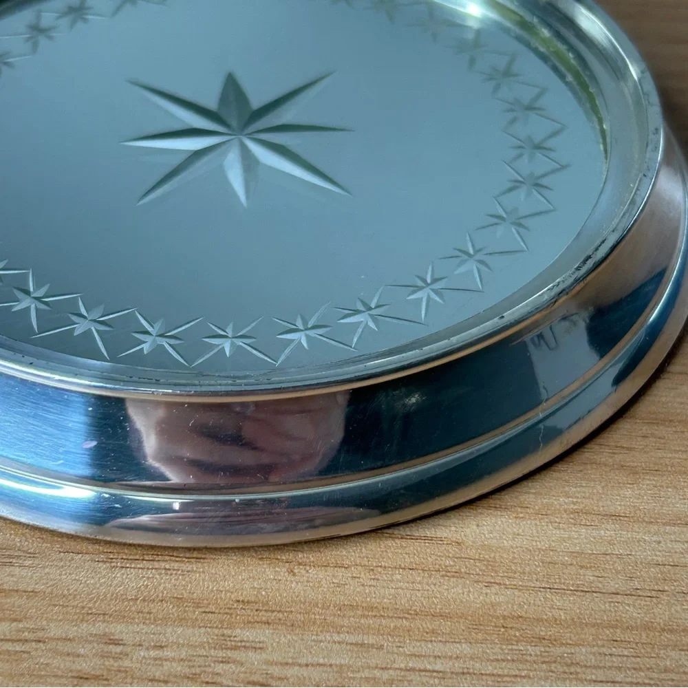 White Barn Co. Silver Star Burst Mirror Candle Wine Bottle Coaster Etched - Picture 4 of 13